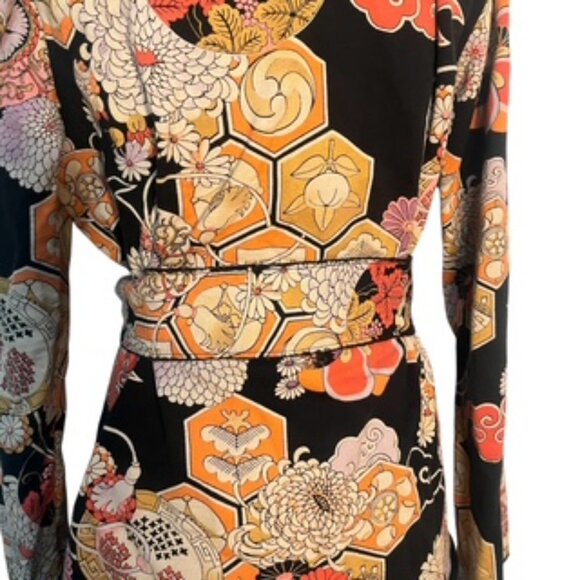 Lucky Brand Hooded Wrap Jacket Asian Floral Pattern Women’s Size XL Black Orange - Picture 6 of 13